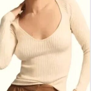 L*Space Ribbed Scoop/V Neck Top - Cream NWT Medium Stretch Camryn Top